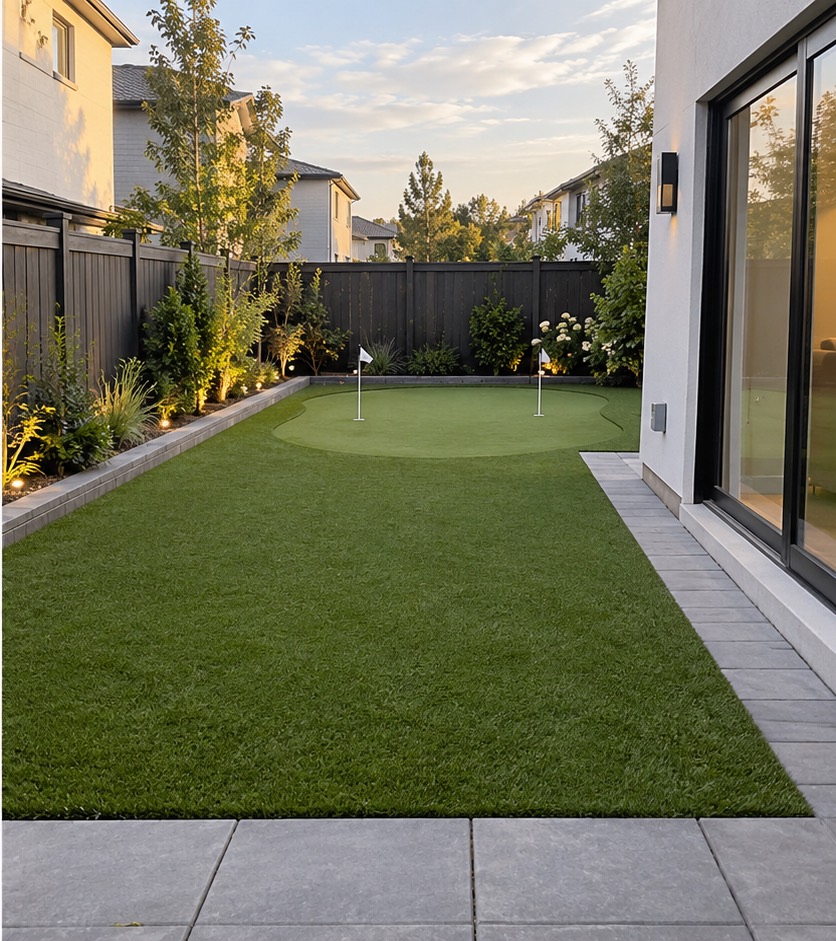 Concept rendering of a backyard with artificial turf