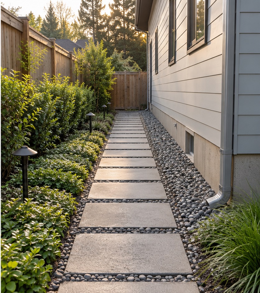 Concept rendering of a side yard with drainage